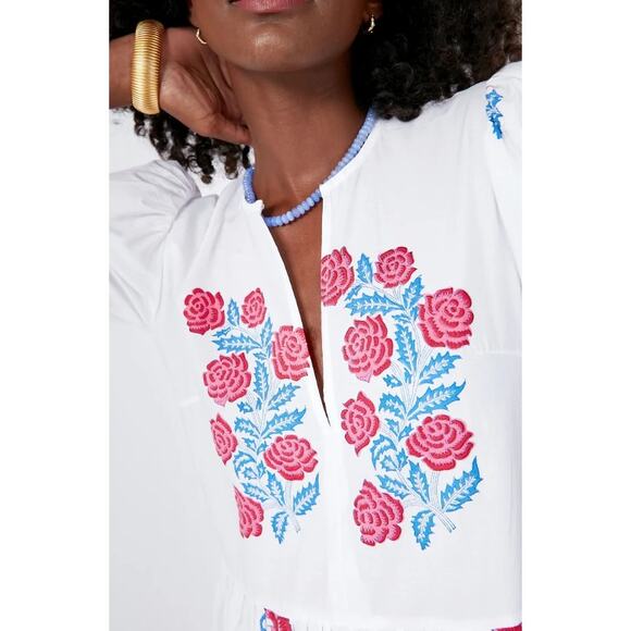 Tuckernuck Maxi Dress Oliphant Pink Grandiflora Puff Sleeve White Size M Floral - Picture 2 of 14